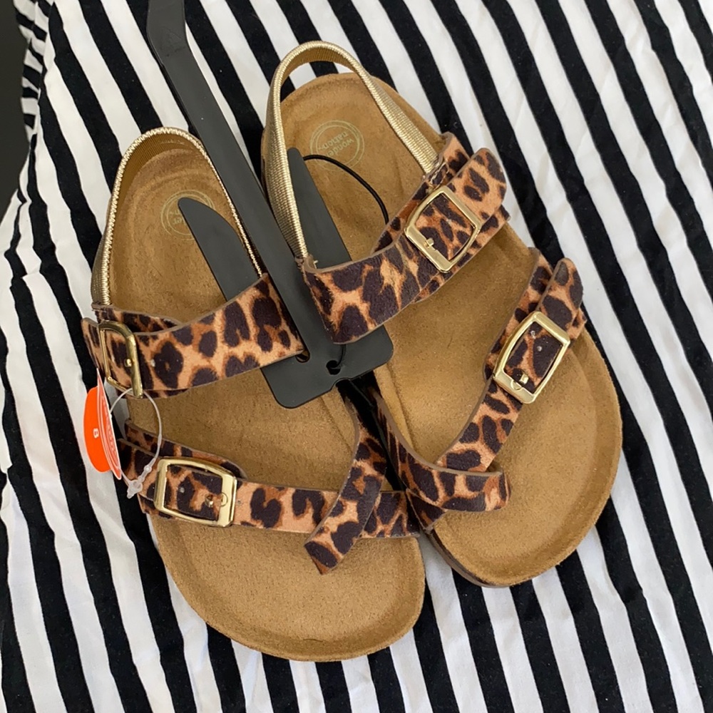 Leopard and gold buckle sandals